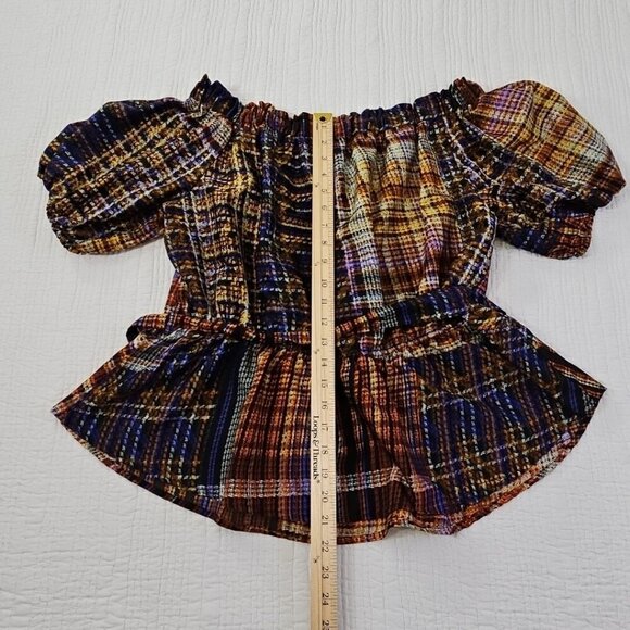 Cato Cold Shoulder Boho Blouse XL Jewel Tones Puff Sleeves Belted EUC Fairycore - Picture 14 of 15